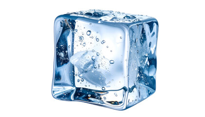 Obraz premium A close-up of a clear, square ice cube with water bubbles inside
