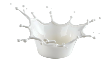 A vibrant, detailed splash of white liquid forming a crown shape against a stark black background