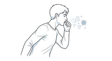A person coughing or sneezing, spreading germs and virus particles into the air.