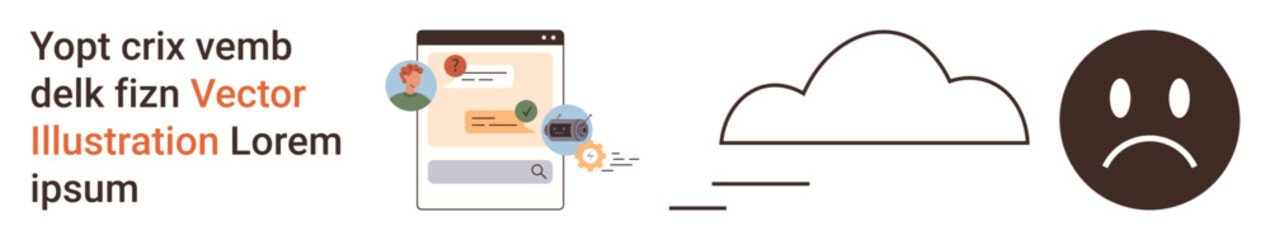 Fototapeta premium Online messaging, social media interaction, cloud technology, digital stress, virtual connectivity, and emotional awareness. Mobile chat with alerts and a sad face. Online messaging and social media