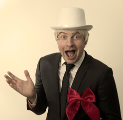 senior man funny face. Funny day. Emotion. Photo. People. 