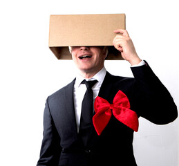 businessman with gift box. Business concept. Work. Gift. Christmas time. Happy day. People. 