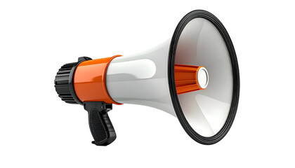 Naklejka premium A classic, orange, white, and black megaphone isolated on a black background