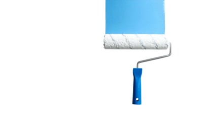 A paint roller applies sky blue to a blank space, creating a visual transformation
