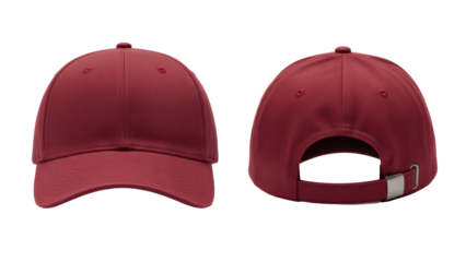 Stunning deep red baseball cap front and back view perfect for apparel mockups and branding projects