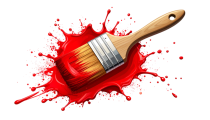 A paintbrush dripping red paint, splattered on a black background, artistic and graphic