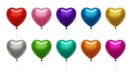 Stunning collection of vibrant, metallic heart shaped balloons perfect for romantic celebrations and joyful events