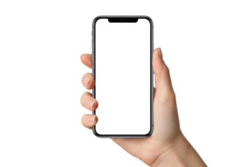 Woman's hand elegantly holding modern smartphone with blank screen ready for mockup display