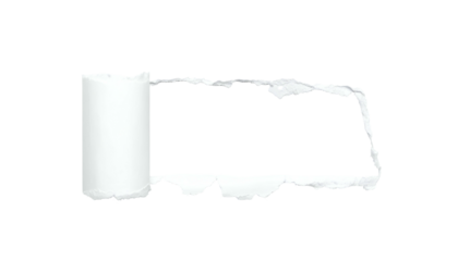 A roll of white material with a jagged tear creating a rectangular gap against black