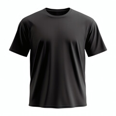 Simple black plain  t-shirt 3D mockup with round neck and short sleeves, perfect for showcasing your custom designs on a clean white background.
