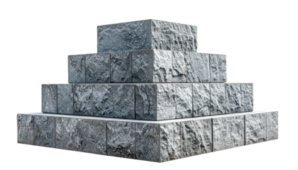 Stone block steps ascending in a pyramid shape, isolated on a transparent background