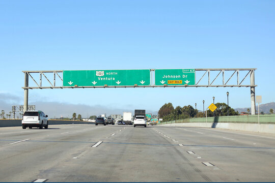 Ventura, California, USA, November 13th, 2025 - A Freeway Sign of the 101 Freeway North in Ventura County on a Sunny Day