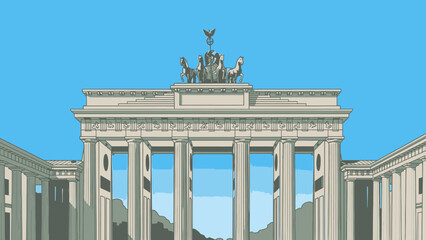 Brandenburg Gate illustration in pixel art style, Berlin landmark, Germany © Azrha