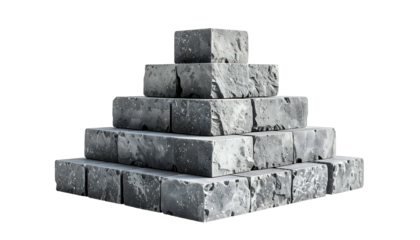 Stone pyramid structure on black background, showcasing tiered blocks