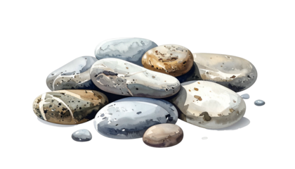 Watercolor-style depiction of a small pile of smoothed stones