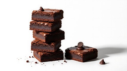 dark chocolate gluten free brownies on a bright white plain background