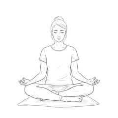 Obraz premium Woman meditating in lotus pose, sketch illustration, relaxation and mindfulness concept