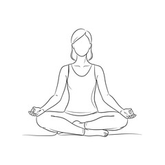 Obraz premium Woman Meditating in Lotus Pose, Yoga Line Art Illustration, Zen Calmness