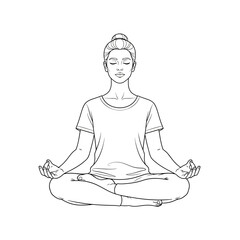 Obraz premium Woman Meditating in Lotus Pose, Zen Mindfulness, Yoga Line Art