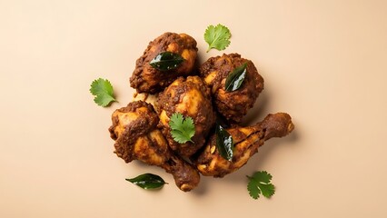 dark spiced curried chicken pieces arranged artistically