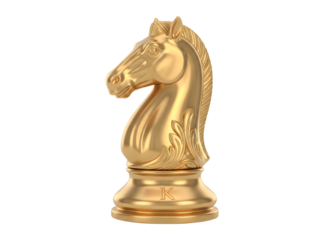 Golden knight chess piece rendered against transparent background