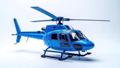 A Sleek Blue Helicopter on a White Background.