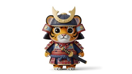 Naklejka premium Kawaii Tiger Samurai Cartoon Character