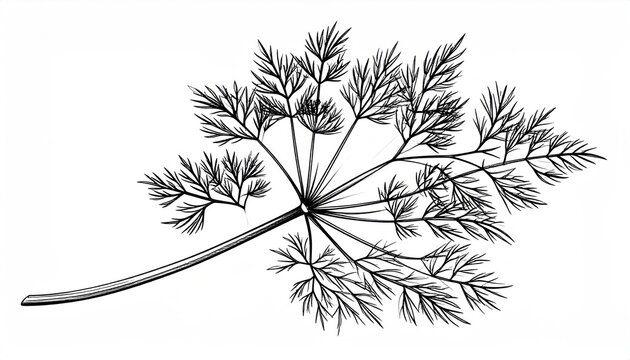 Detailed botanical illustration of dill plant with intricate leaf structure.