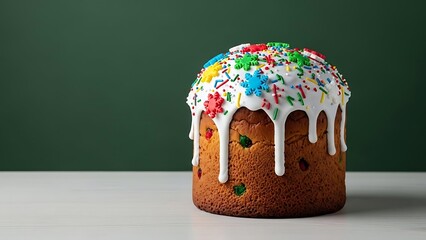 Orthodox Christmas bread Kulich with decorative icing and sprinkles