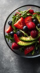 Healthy summer salad bowl with fresh ingredients, clean food concept