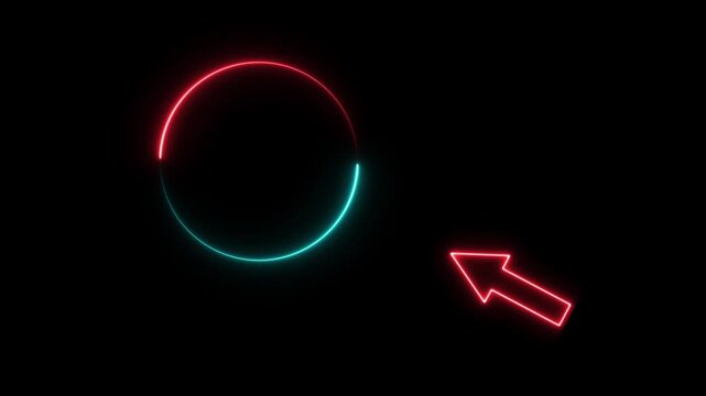 Neon glowing Circle spotter and arrow moving animation for highlight overlay video on black background.