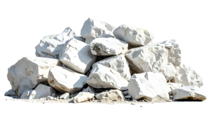 A heap of large, white, irregularly shaped rocks, possibly limestone or chalk
