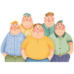 group of smiling fat man