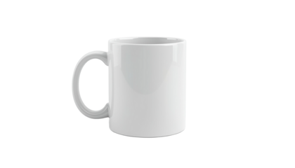 A white coffee mug on transparent background for branding and design purposes
