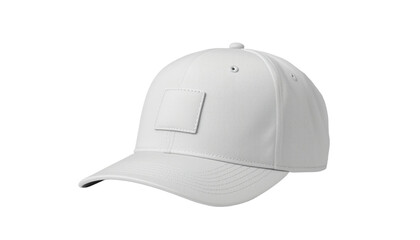 Fototapeta premium A white baseball cap with a square patch on a transparent background