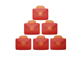 Stacked red briefcases with gold details rendered against a transparent background