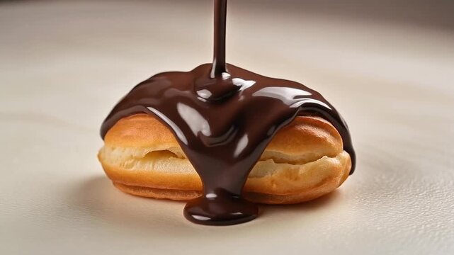 Decadent Chocolate Glaze Dripping over a Golden Eclair Dessert
