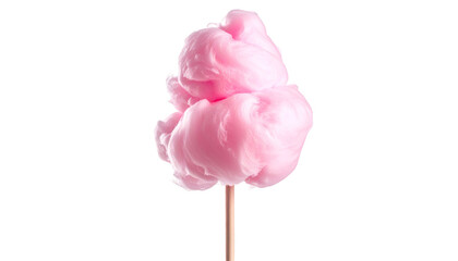 Fluffy pink spun sugar candy treat on a gold stick against a stark black background