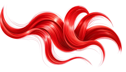 Vivid, flowing red hair strands, digitally rendered, against a stark black background