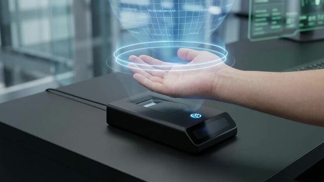 Wallet integration success finance transaction concept. Futuristic Hand Device Seamless Biometric Technology for Secure Finance Transactions
