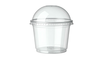 A transparent plastic cup with a dome lid, isolated on black