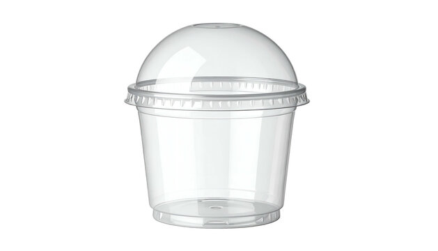 A transparent plastic cup with a dome lid, isolated on black