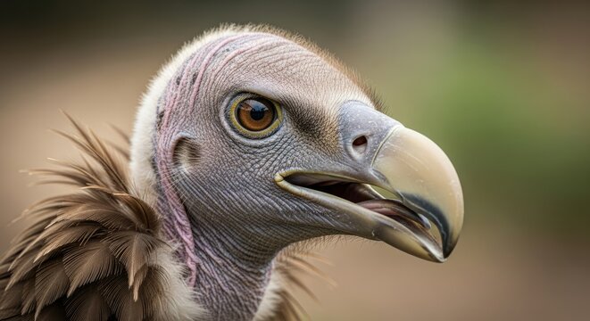 Hooded vulture perched in open savanna with bare pink head and dark feathers. A scavenger bird playing an important role in ecosystems by cleaning animal remains.