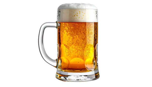 A frosted glass stein filled with golden ale and a foamy head against a black background