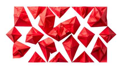 Geometric arrangement of red folded paper shapes on a dark background