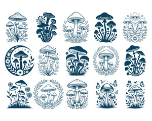 Cottage Core Floral Mushrooms Svg