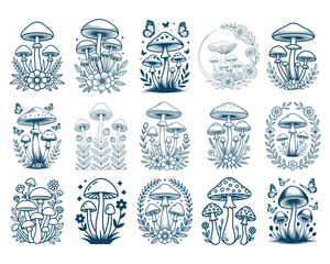 Cottage Core Floral Mushrooms Svg