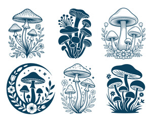 Cottage Core Floral Mushrooms Svg