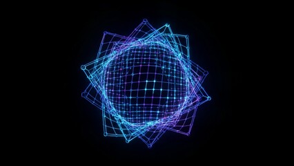 Neon Web Sphere Structure With Digital Particle Mesh