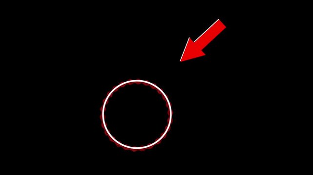Circle spotter and arrow moving animation for highlight overlay video on black background. 